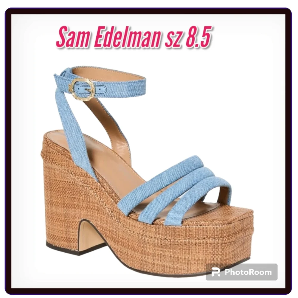 Sam Edelman Tibby Blue Denim Platform Wedge Sandals Sz 8.5 - Picture 5 of 12